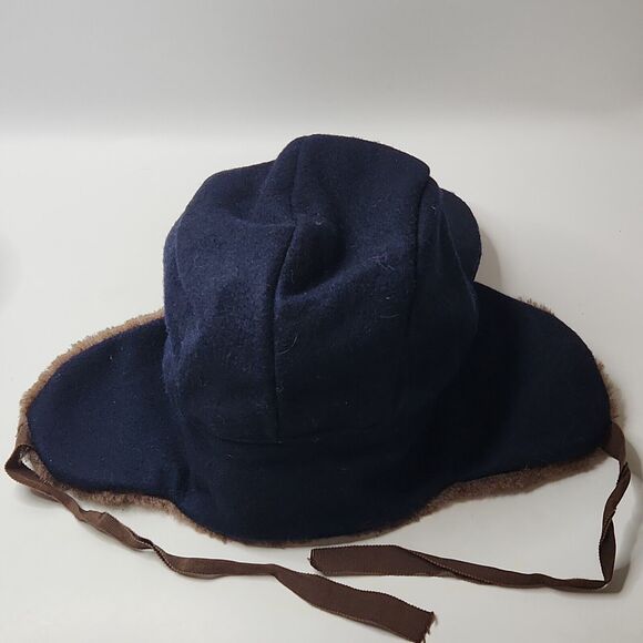 Vintage Trapper Hat Attack New York USA Union Label Retro Navy Wool Fleece Lined - Picture 12 of 13